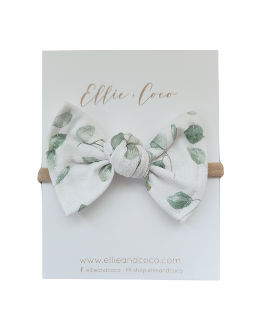 Eucalyptus knotted baby bow headband for newborn baby girl