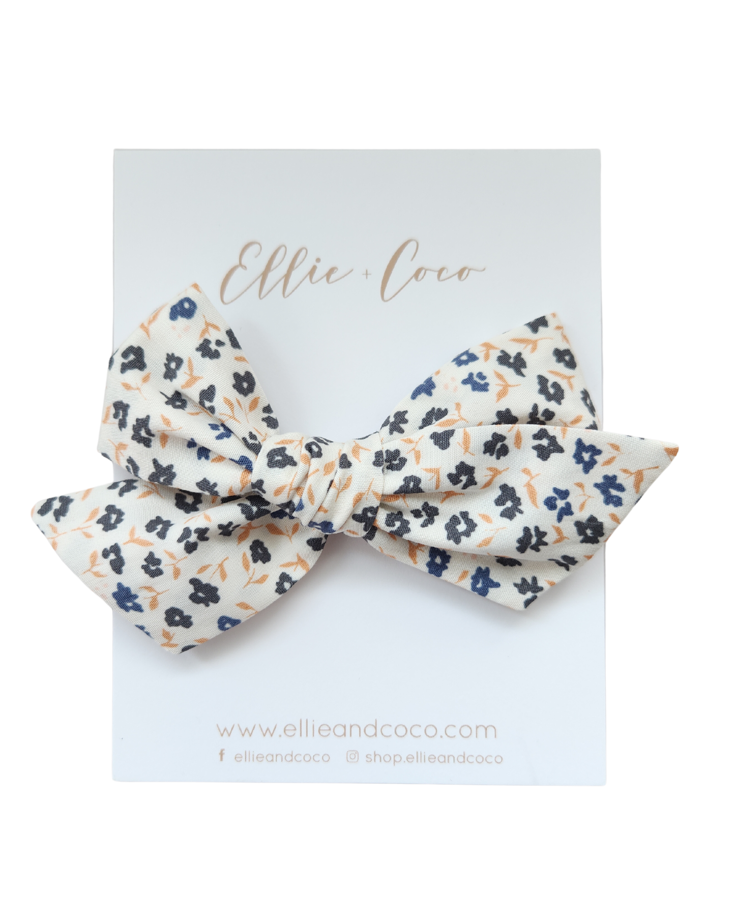 navy and orange floral autumn baby bow headband