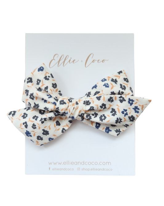 navy and orange floral autumn baby bow headband