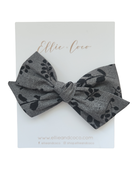 black and grey floral baby bow headband