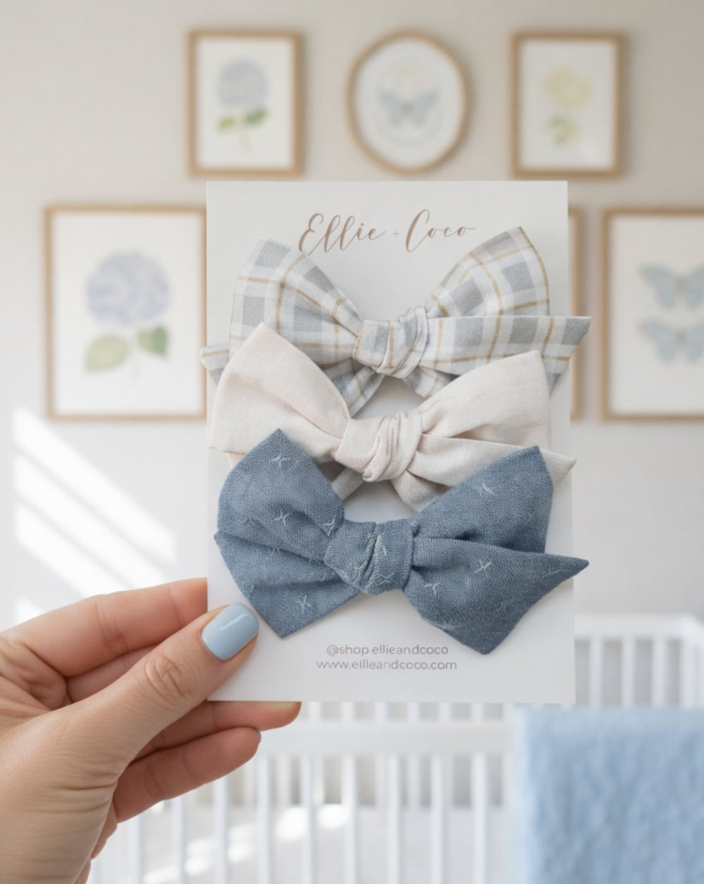 blue plaid baby headband set