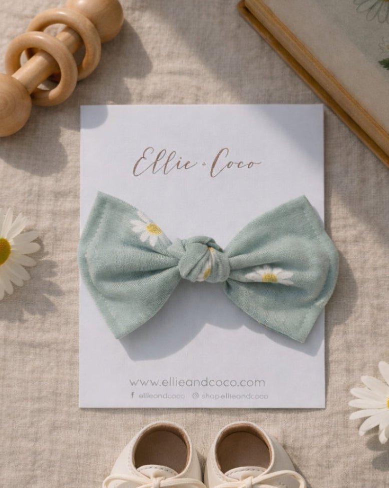 blue floral daisy baby bow headband
