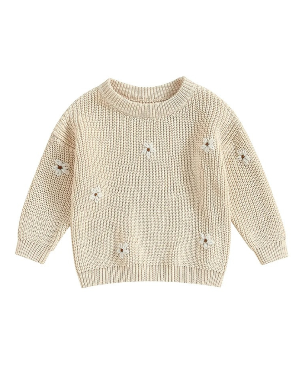 beige daisy floral knit baby sweater