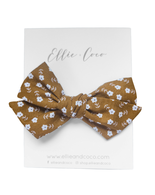 bronze brown boho floral daisy baby bow headband hairclip