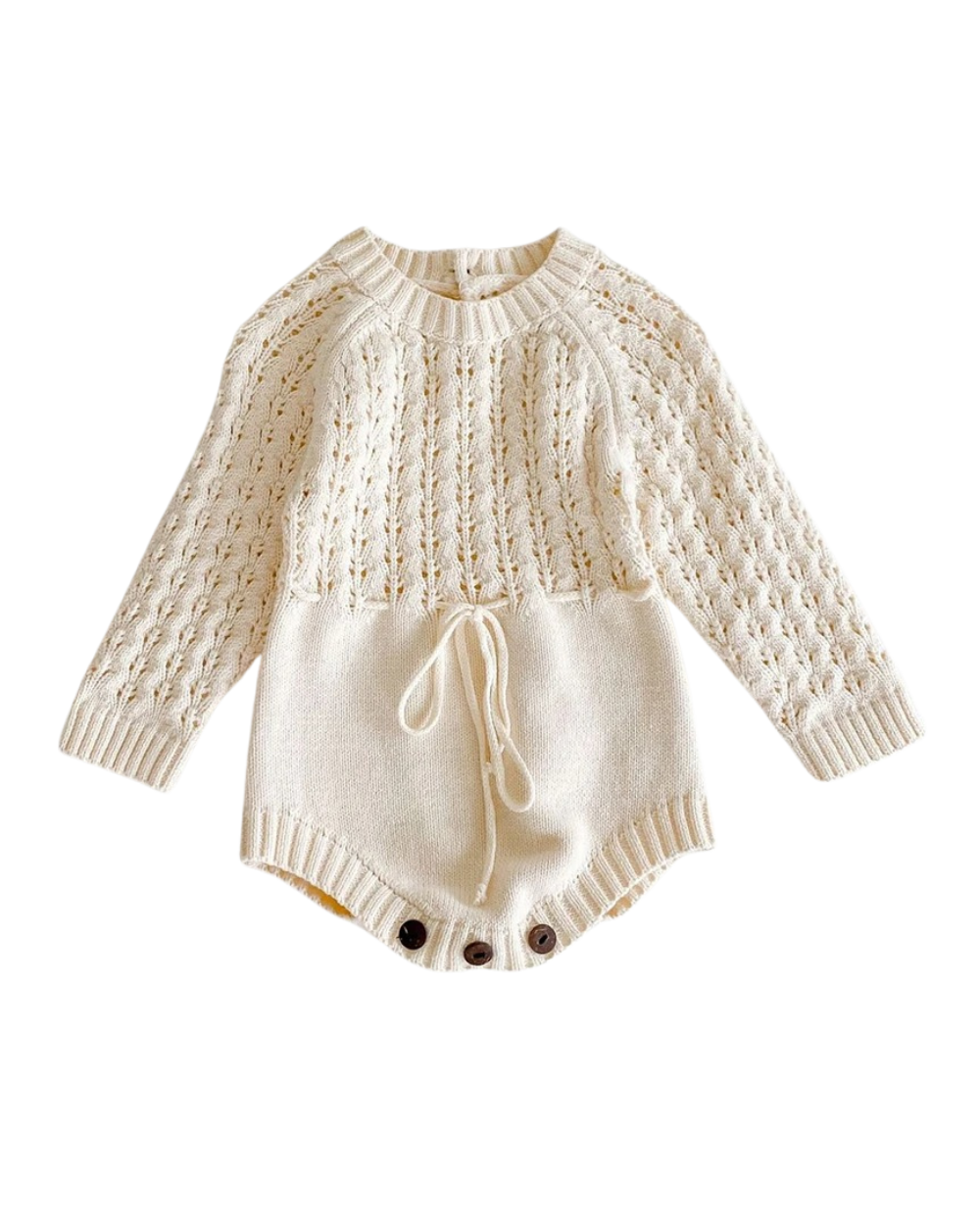 crochet knitted cotton baby girl romper ivory beige