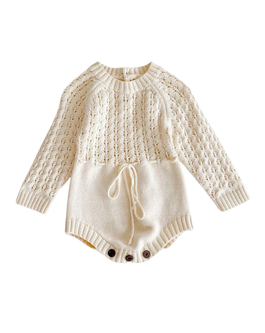 crochet knitted cotton baby girl romper ivory beige