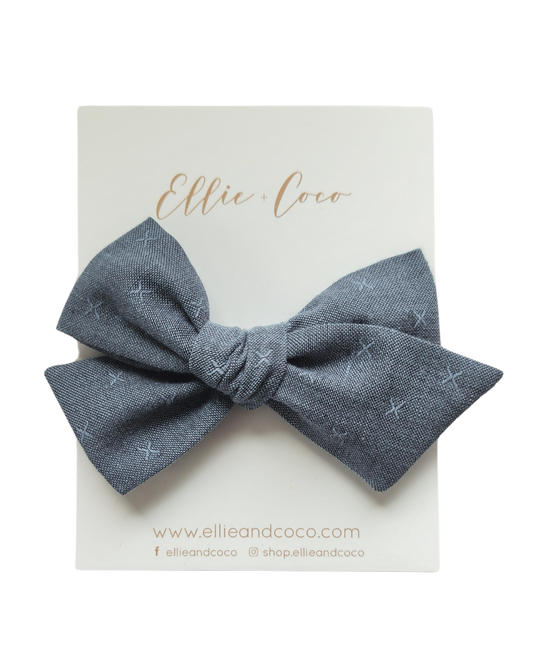 light blue denim baby girl headband bow and hair clip