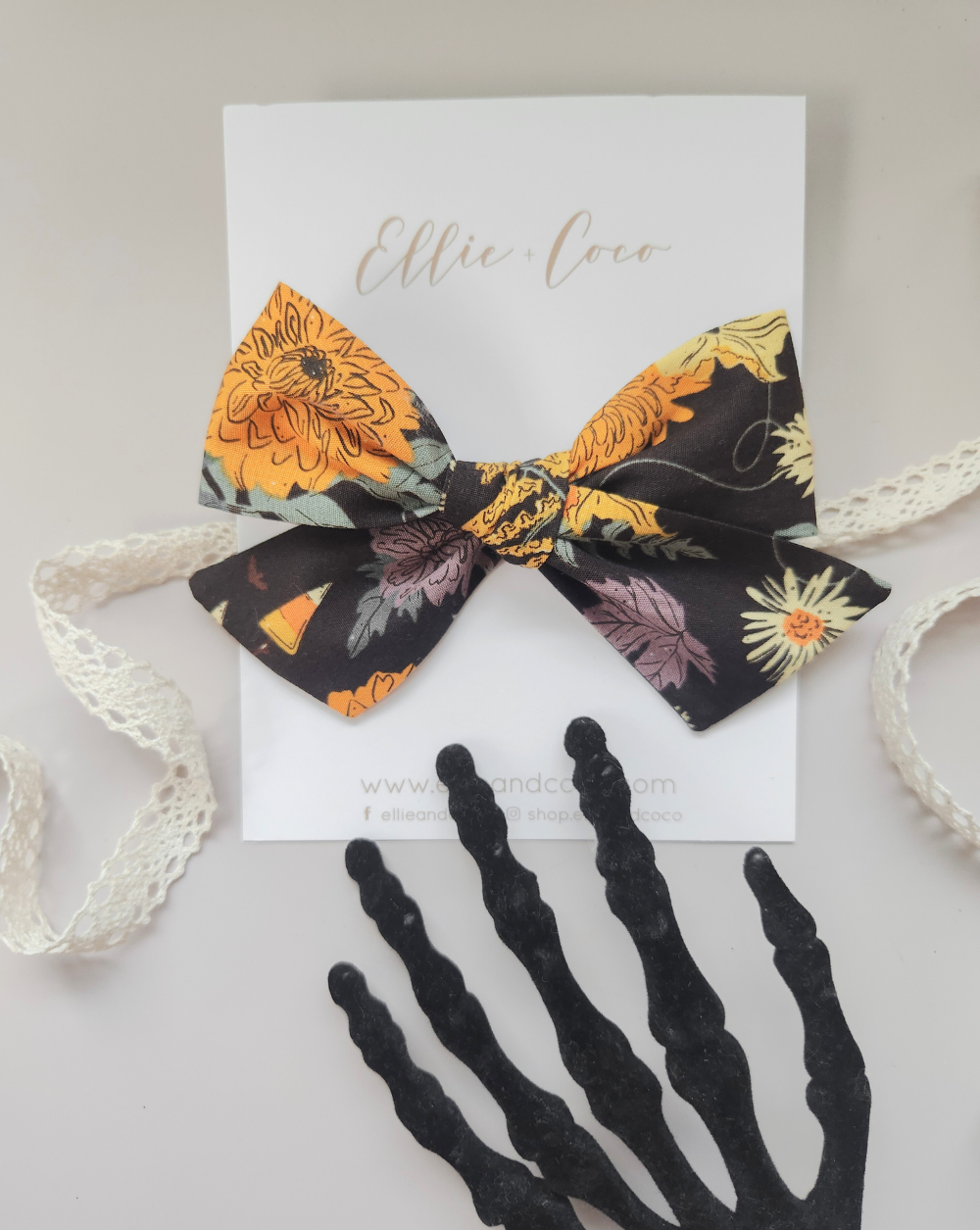 halloween floral baby bow headband, purple and orange