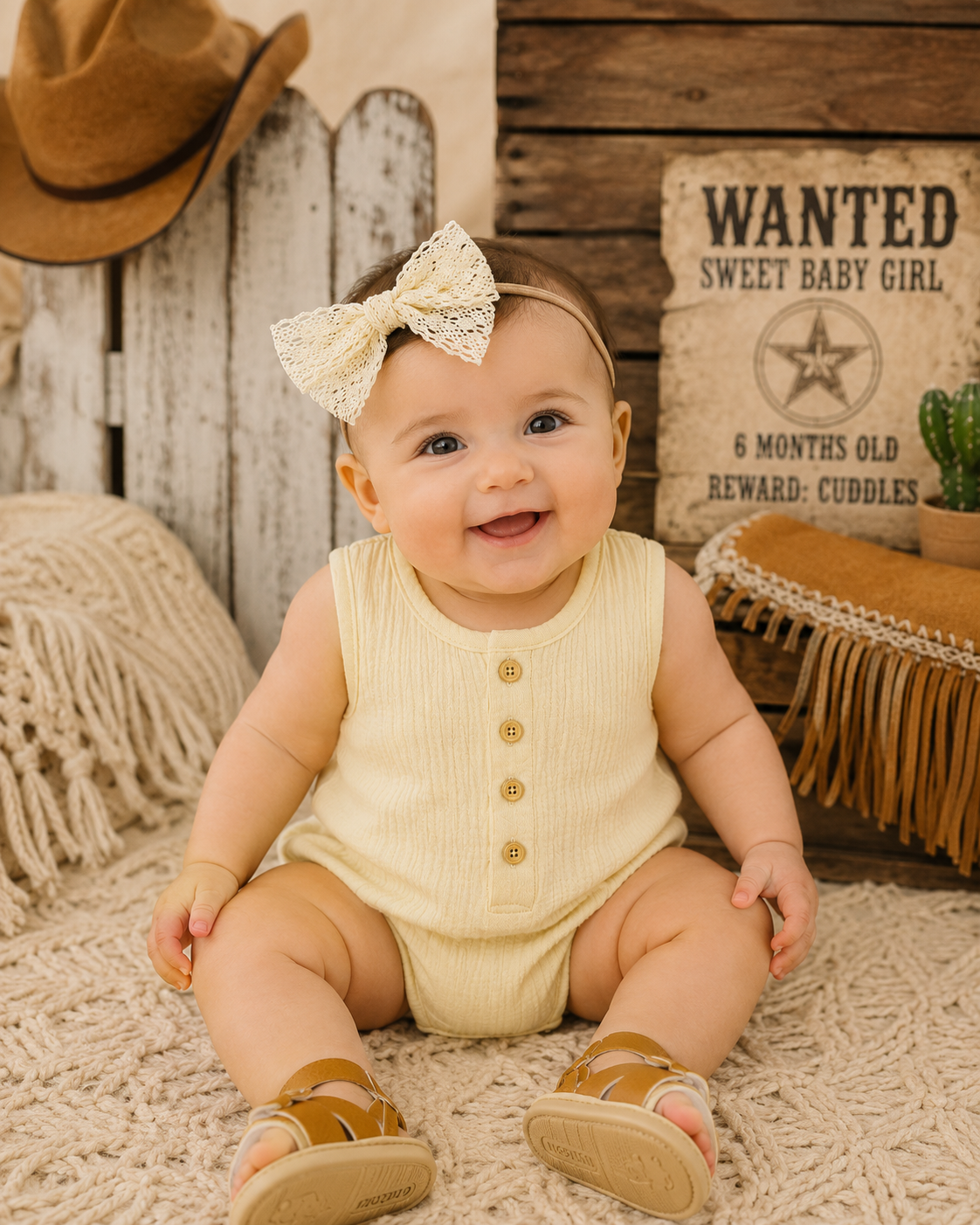 boho western baby linen romper