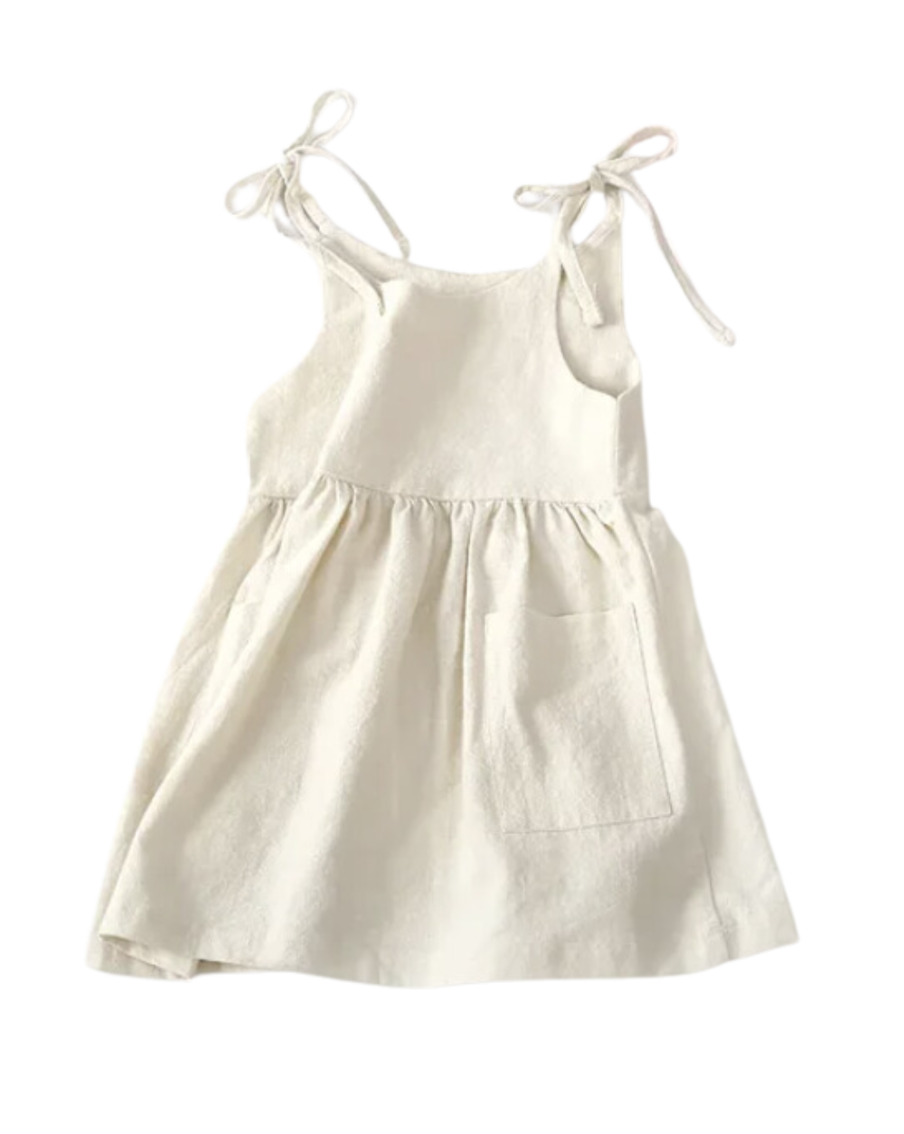 1 year old toddler girl dress ivory white linen with tie string straps and pockets