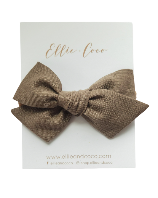 mocha brown neutral baby girl headband bow and hair clip