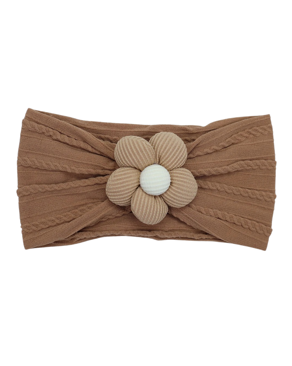 boho neutral mocha brown flower baby headwrap headband