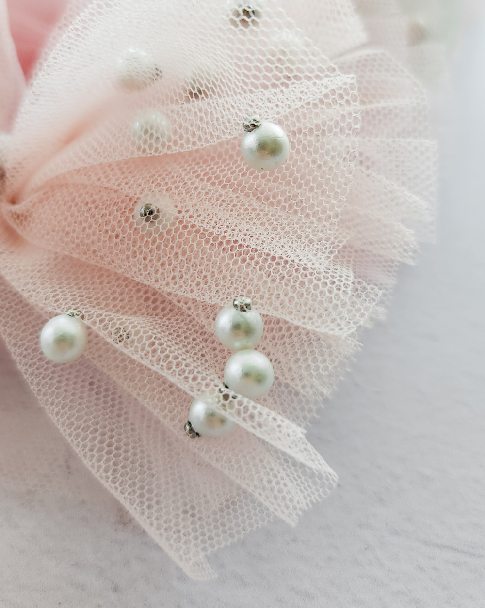 pink tulle pearl hair bow