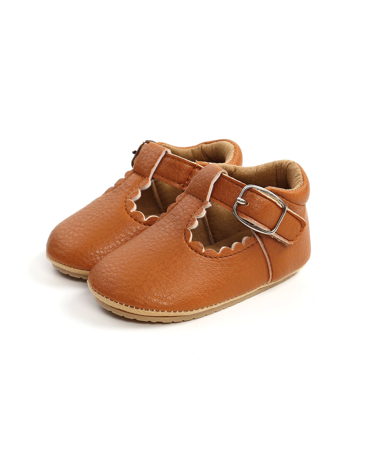 brown t-bar leather baby shoes
