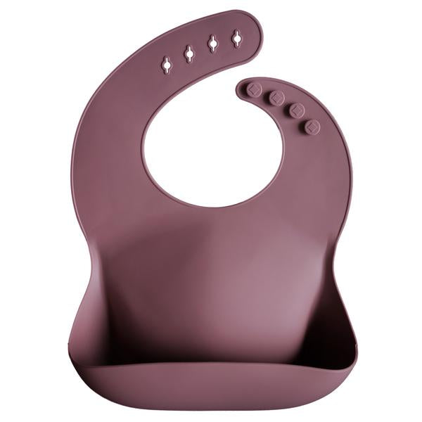 purple mushie silicone baby bib