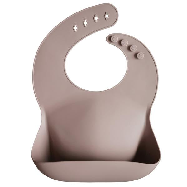 taupe beige mushie silicone baby bib