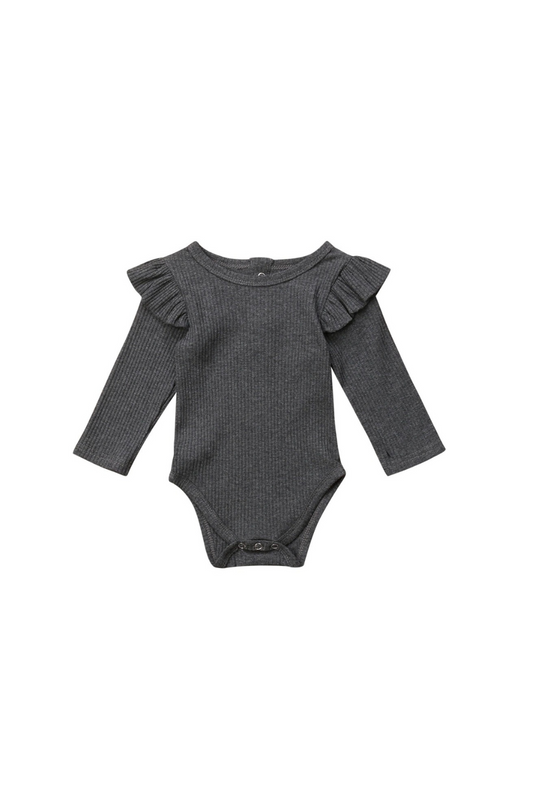 grey ruffle sleeve baby onesie