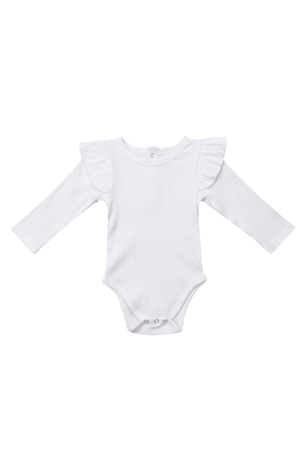 white ruffle sleeve baby onesie