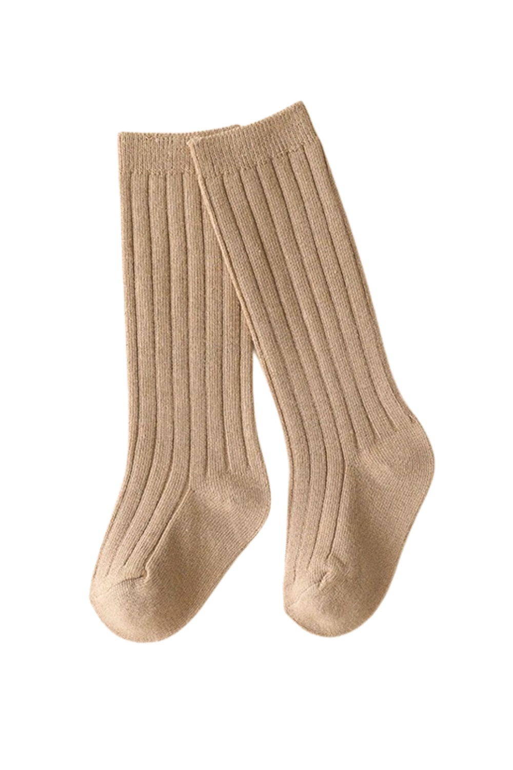 beige ribbed knee high baby toddler socks for girls