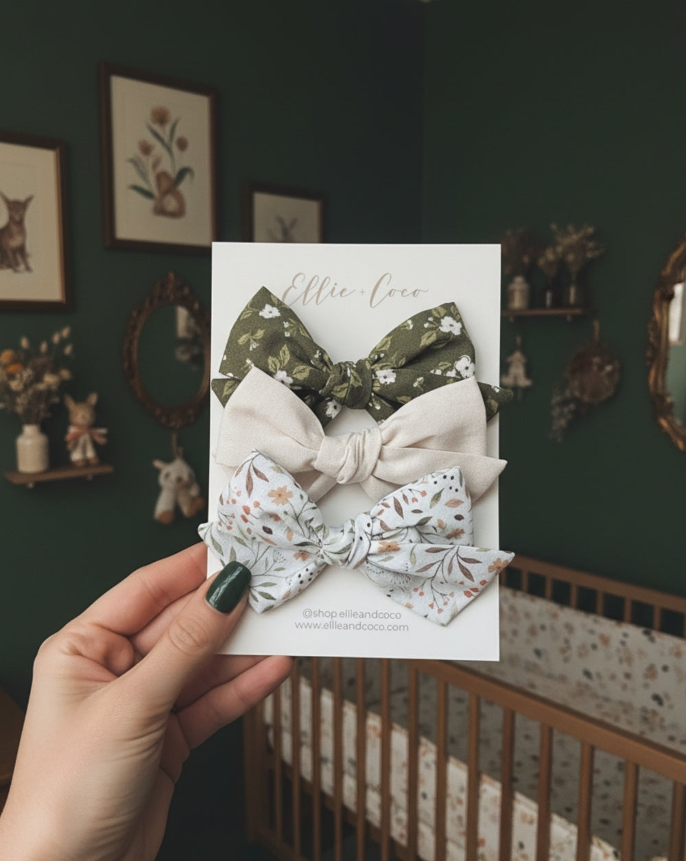 baby headband set gift with green boho floral patterns