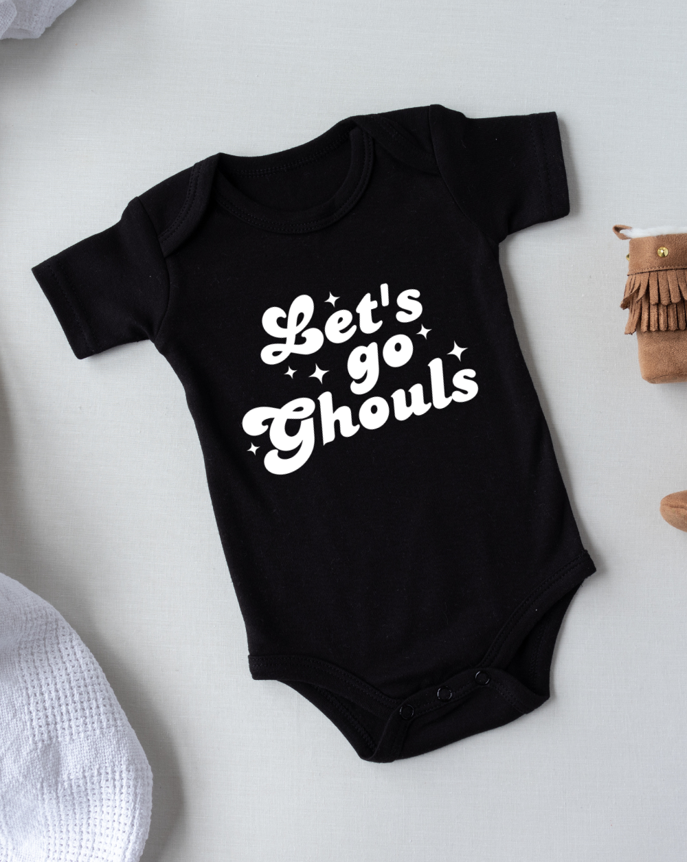 let's go ghouls baby halloween black onesie bodysuit