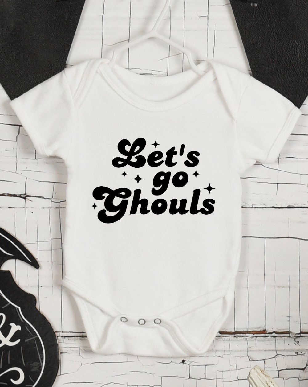 let's go ghouls baby halloween white onesie bodysuit