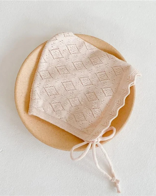 beige vintage baby bonnet, heirloom baby shower  gift