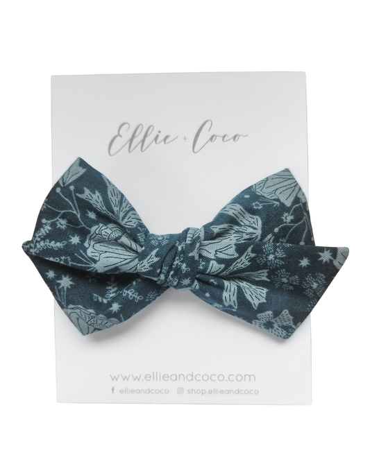 boho blue floral baby bow headband hairclip