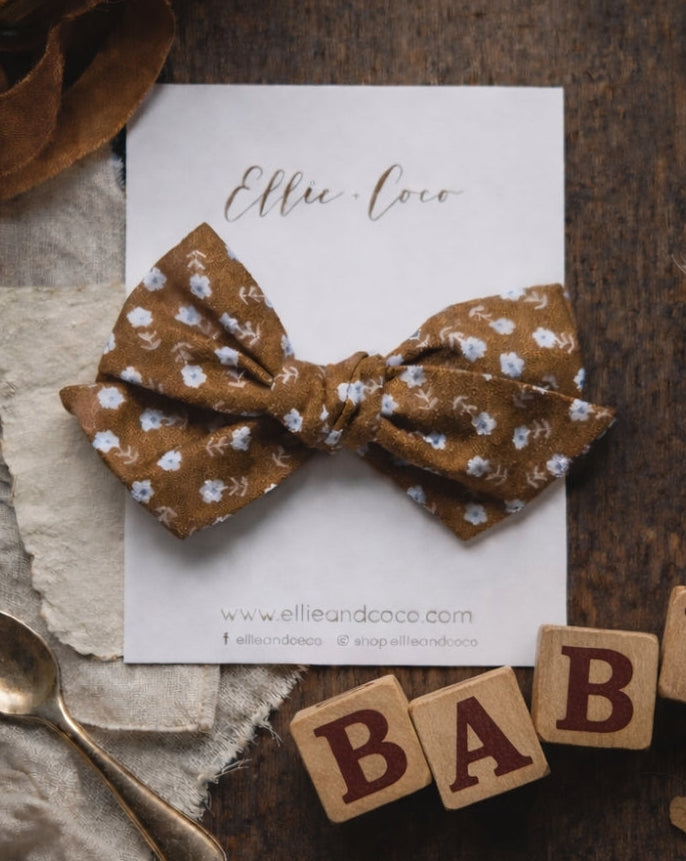 boho_heirloom_brown_floral_baby_bow_stretchy_newborn_headband_for_baby_shower_gift