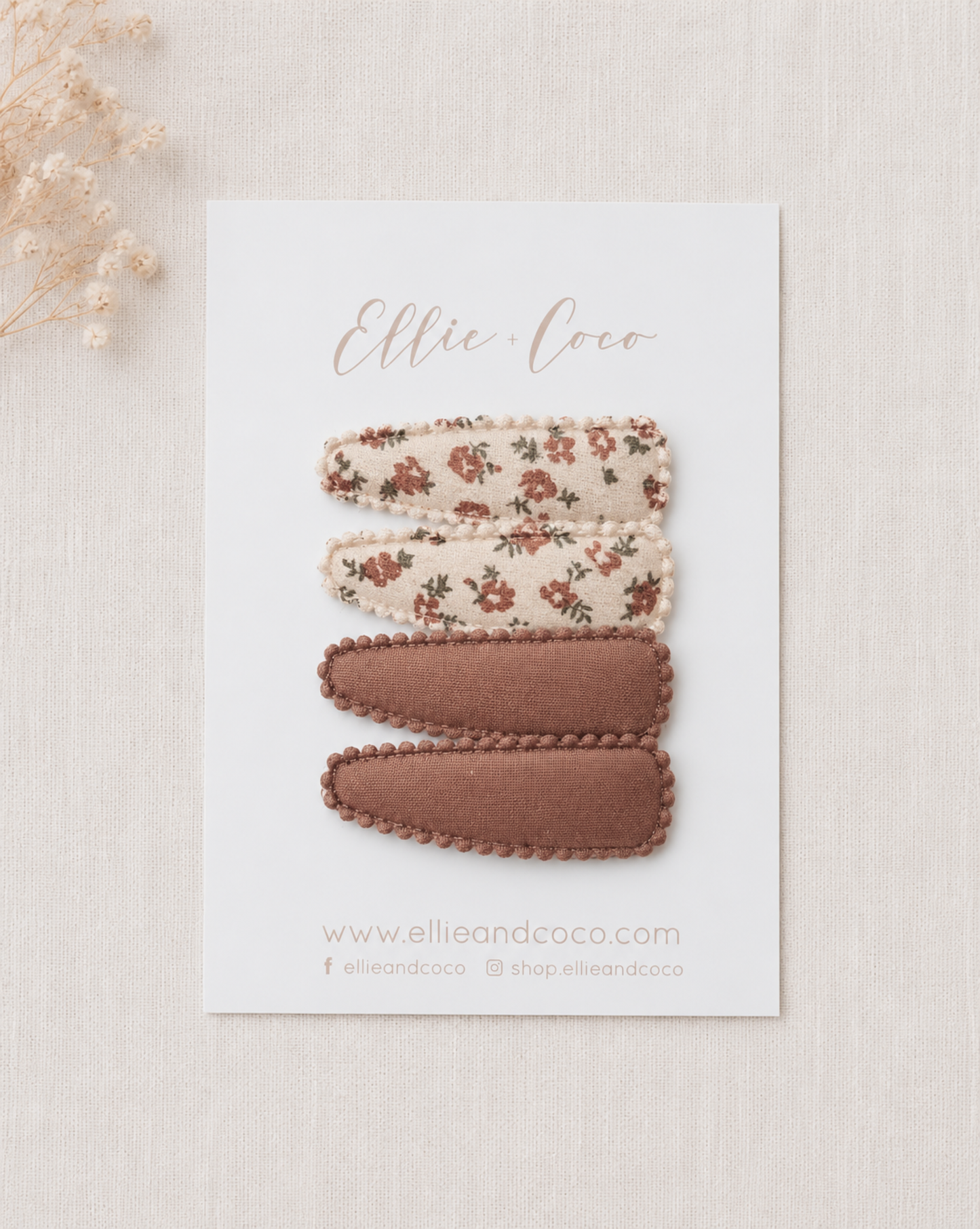 brown and floral vintage snap clips for baby and toddler girls