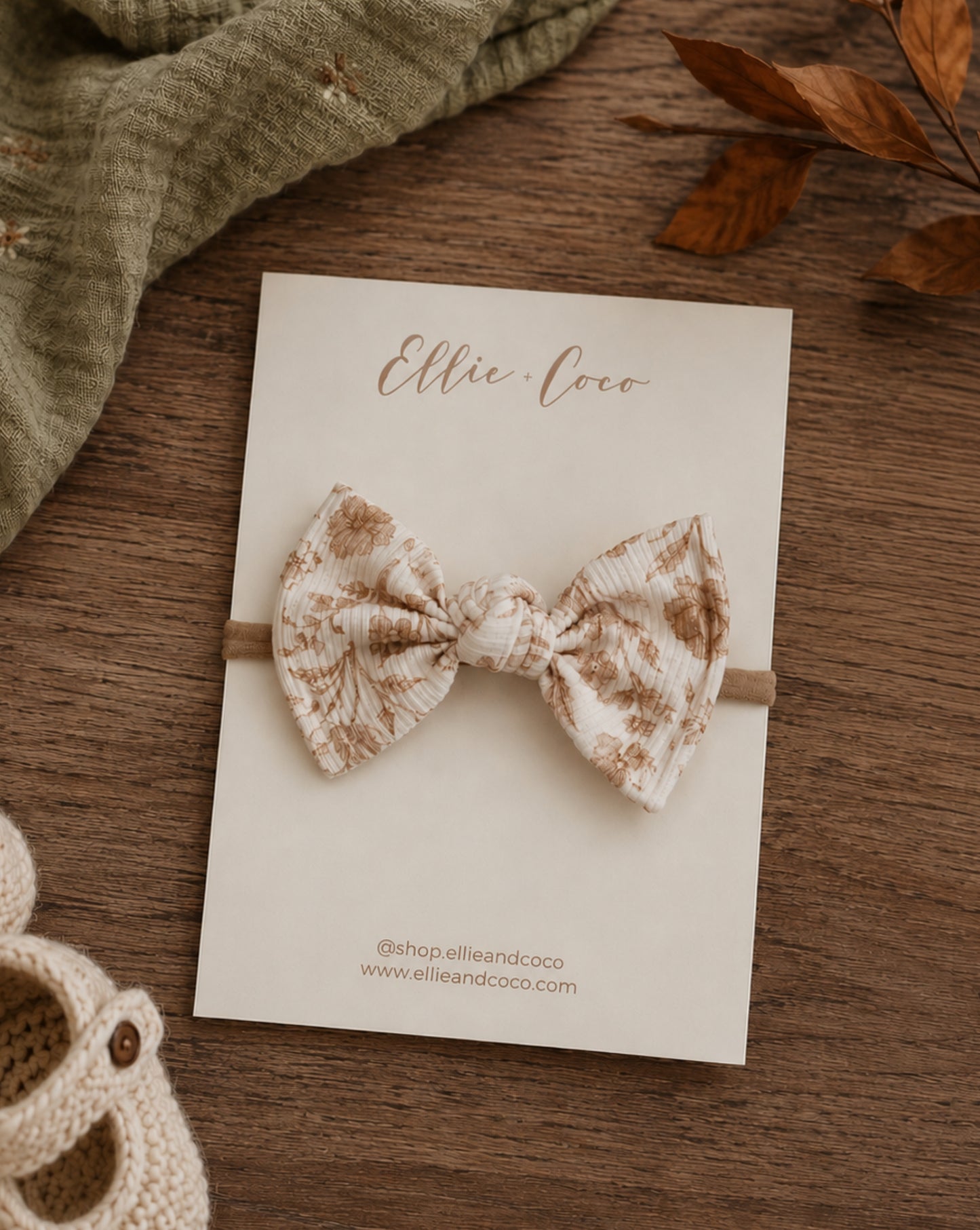  sepia floral knotted baby bow headband