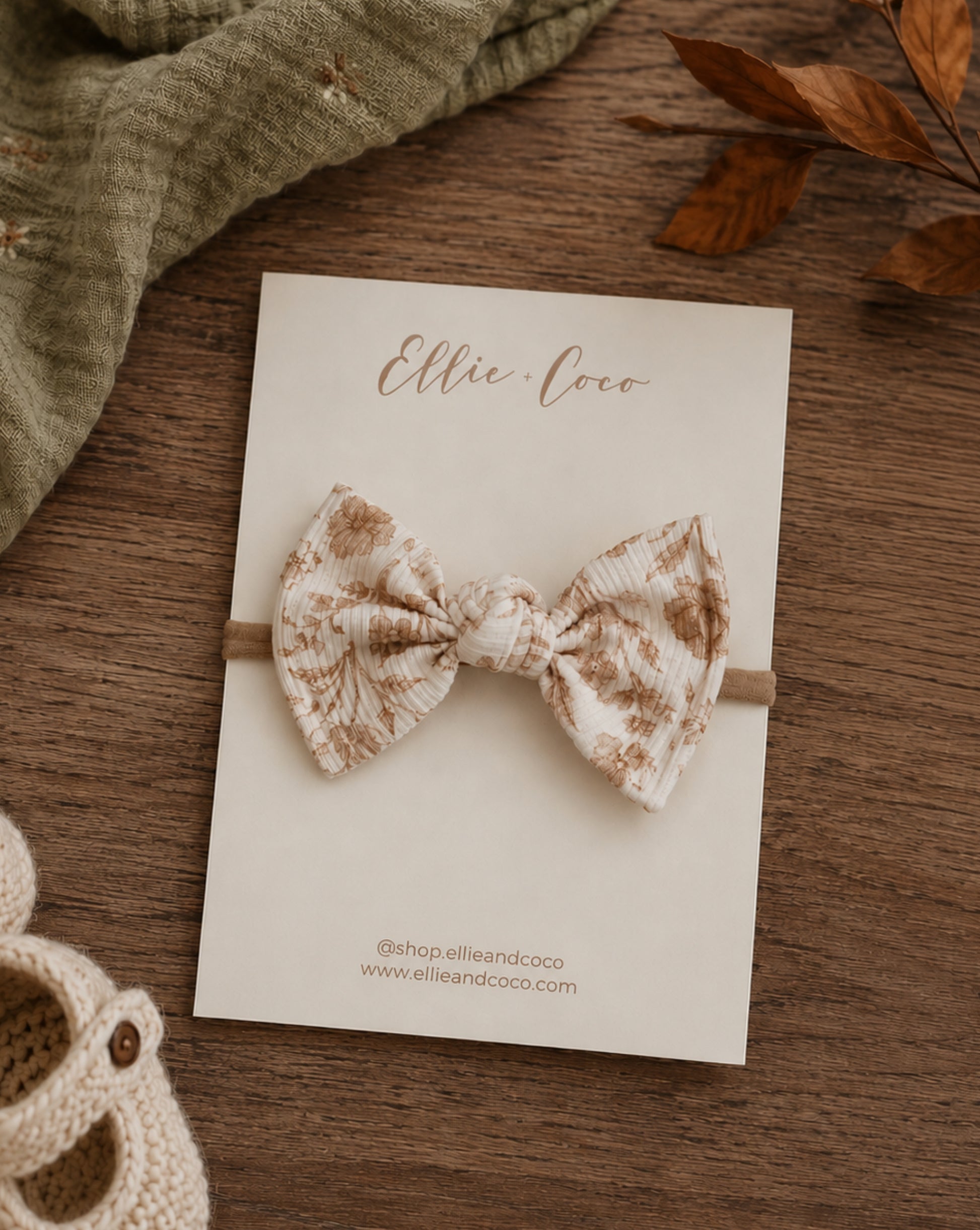  sepia floral knotted baby bow headband