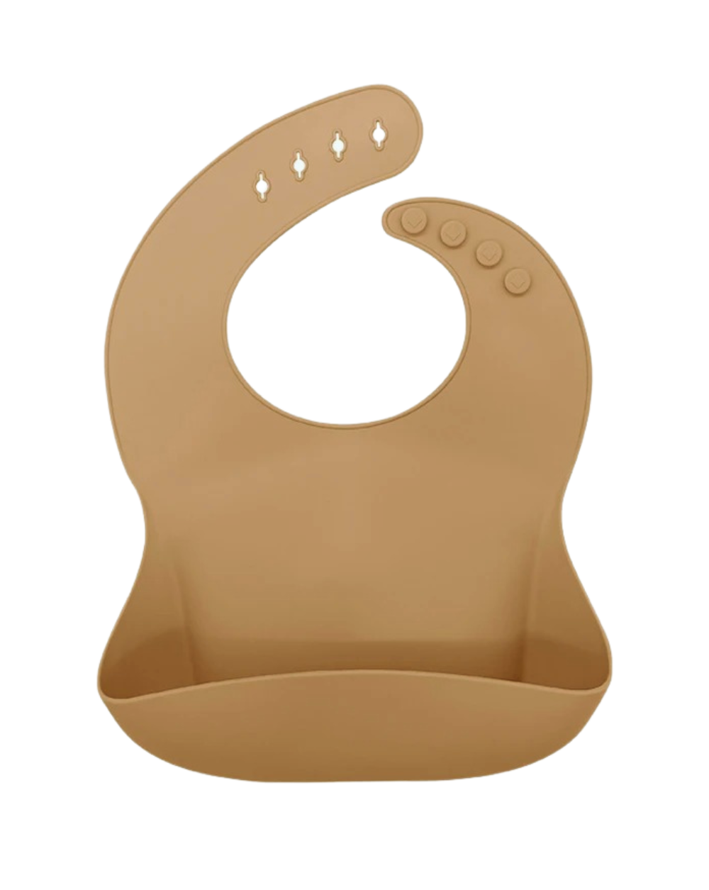 caramel brown silicone baby bib with food catcher