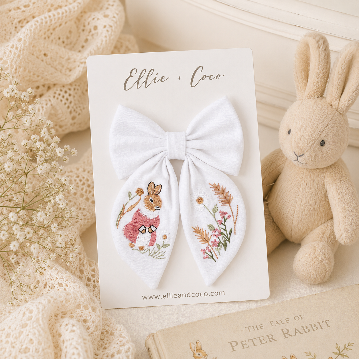embroidered peter rabbit bunny big white sailor hairclip bow for little girl hairstyles