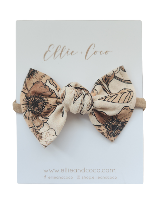 boho neutral fall floral baby bow headband and hairclip