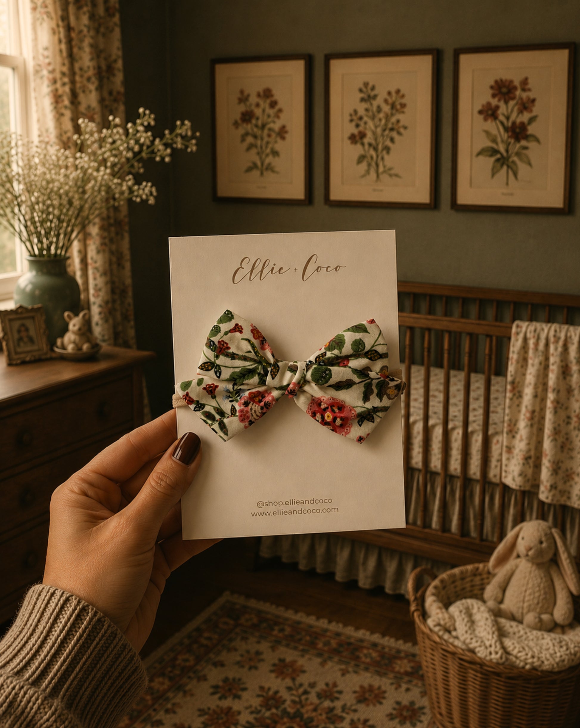 vintage floral baby bow headband 