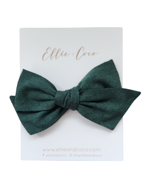 forest green chambray baby bow headband for christmas family photoshoot