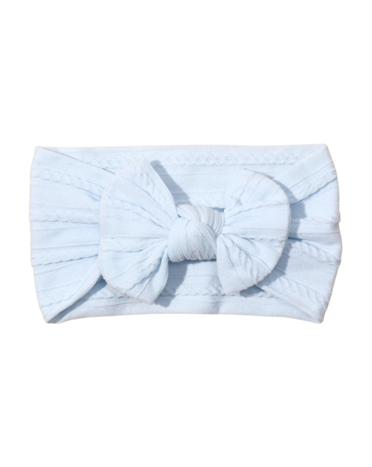light baby blue baby girl stretchy cable knit headwrap