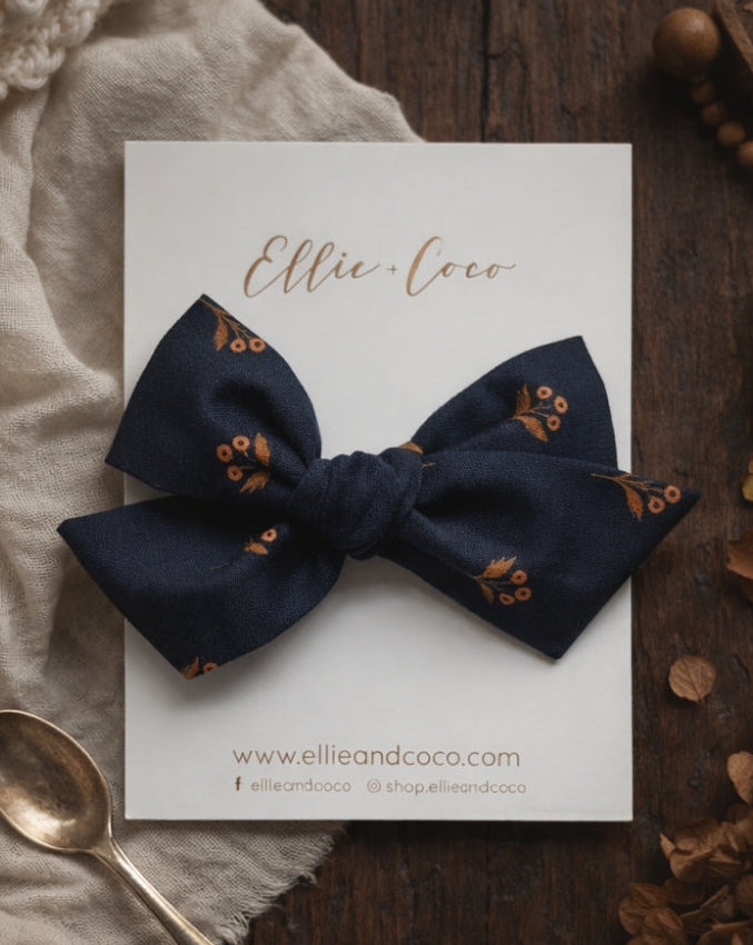 navy blue floral baby bow stretchy newborn headband for baby shower gift