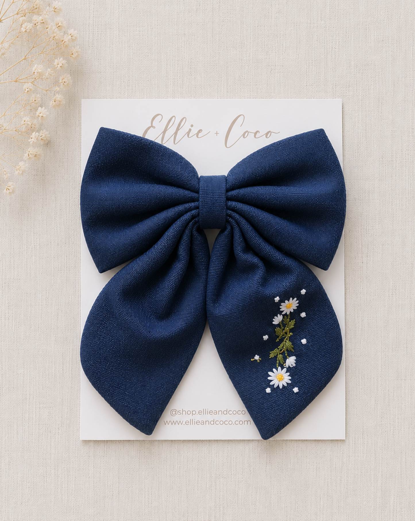 Daisy Embroidered Sailor Bow