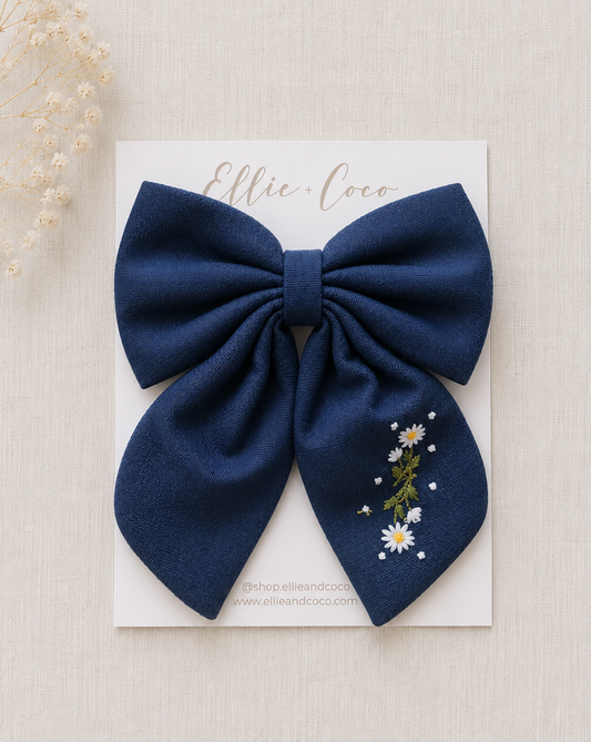 Daisy Embroidered Sailor Bow