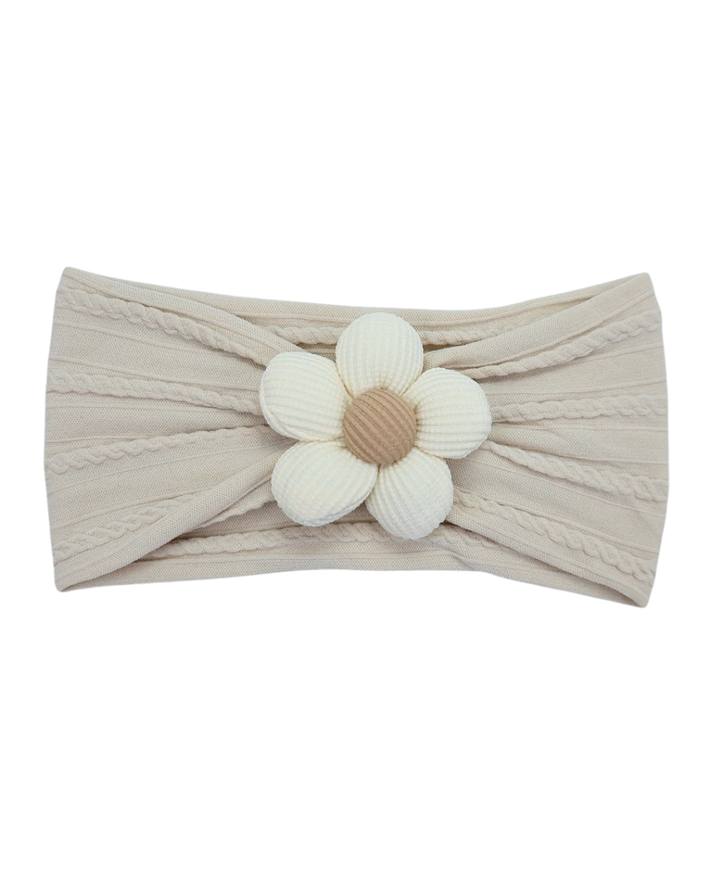 beige neutral flower baby headwrap headband boho style