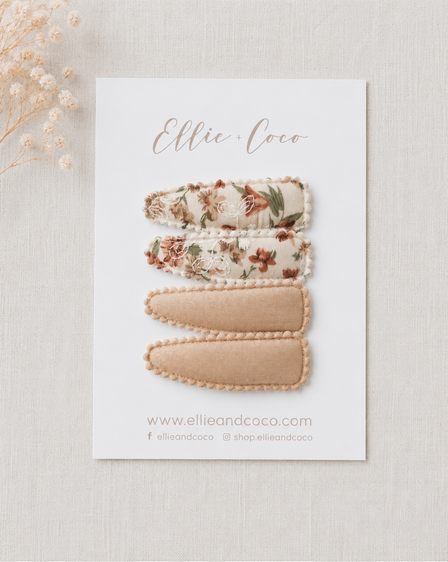 peach and floral snap clips for baby and toddler girls
