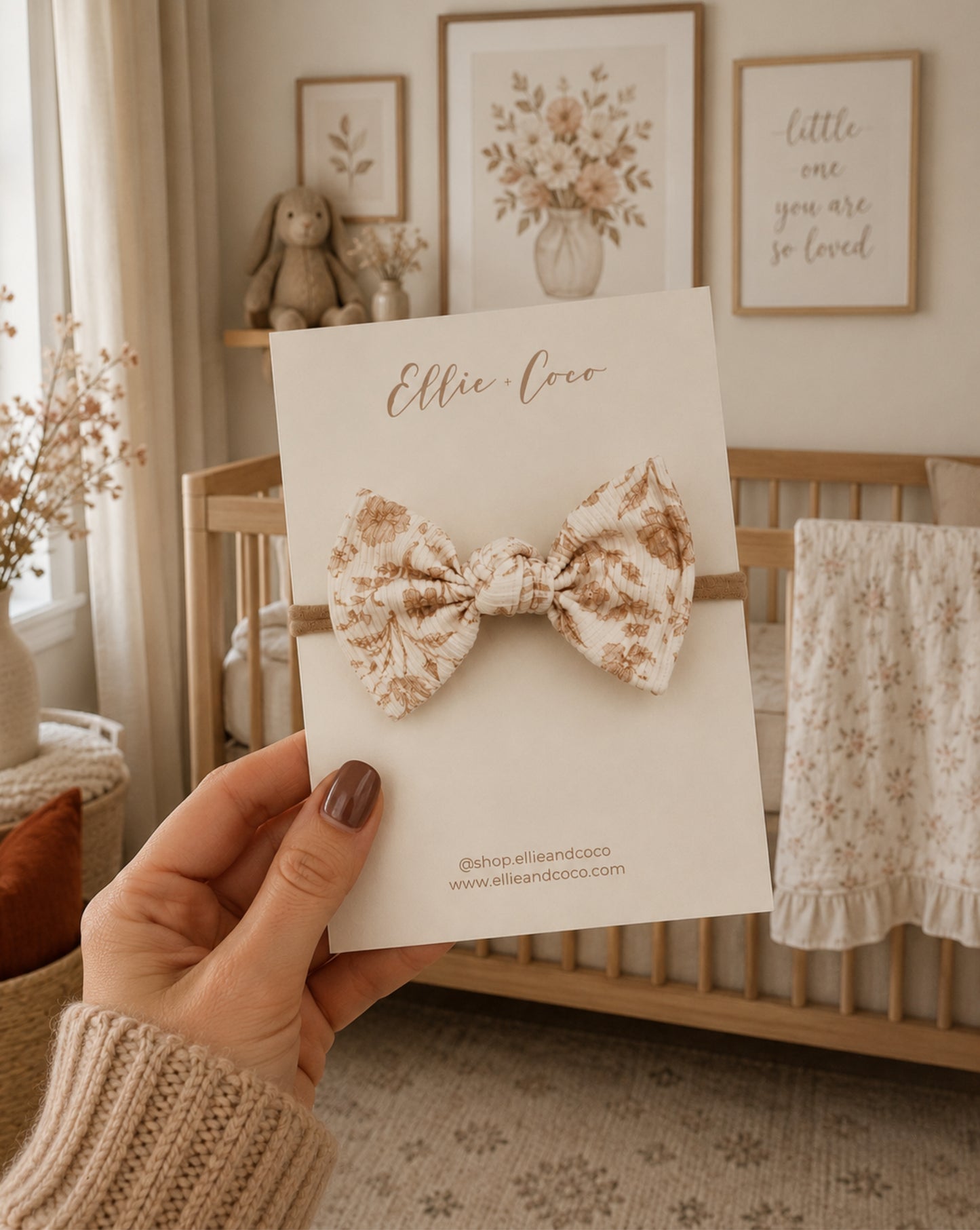  sepia floral knotted baby bow headband