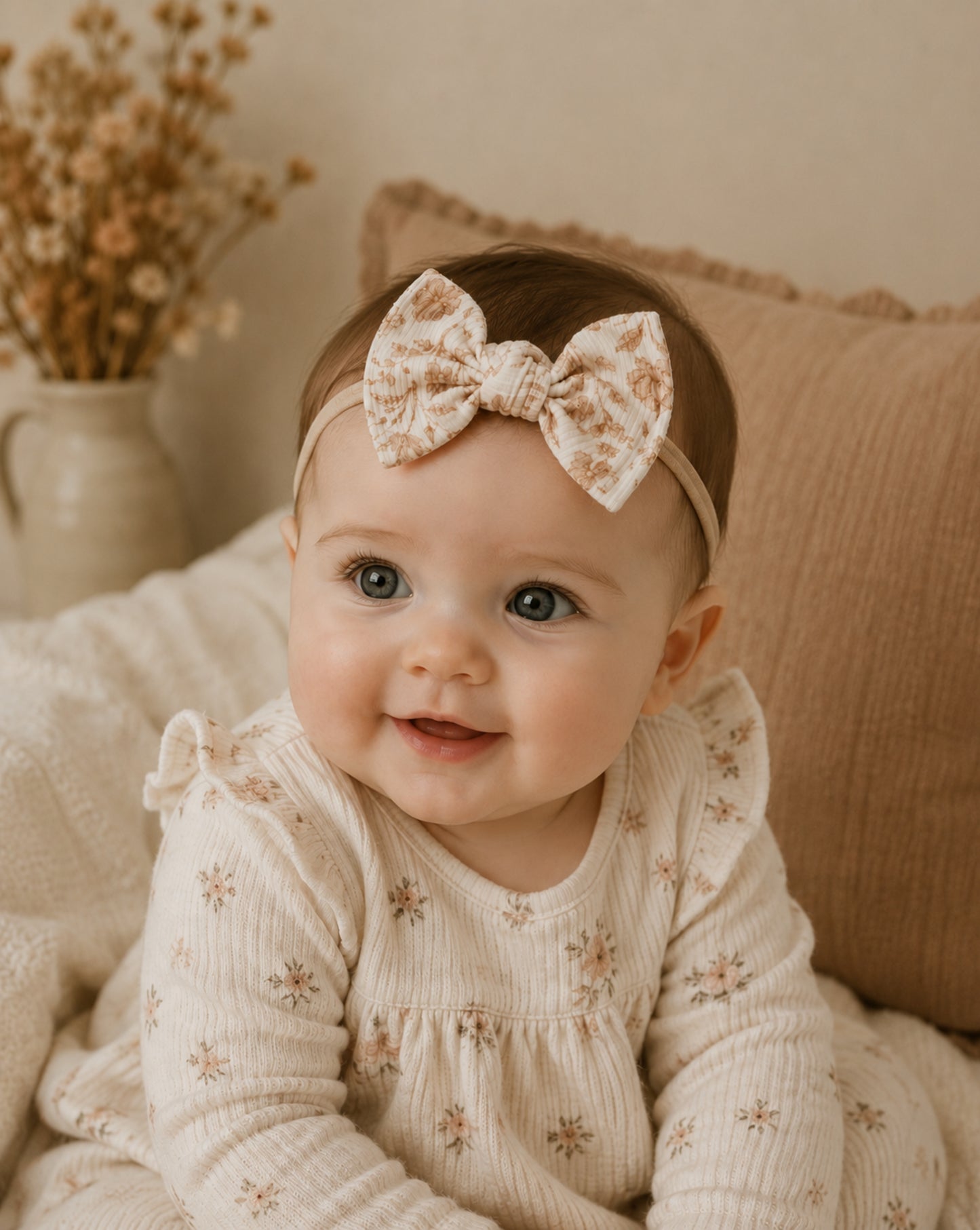  sepia floral knotted baby bow headband