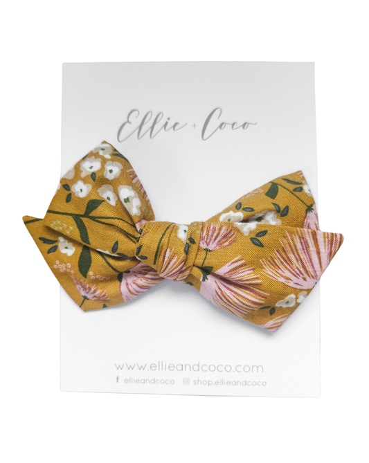yellow mustard boho floral baby bow headband hairclip