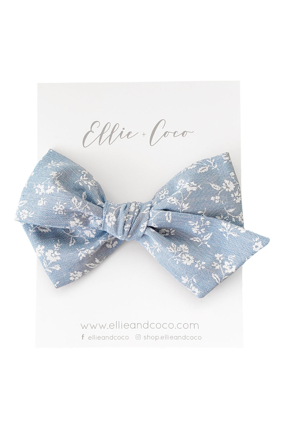 blue floral chambray baby bow