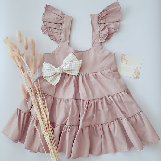 dusty pink linen baby toddler dress for Summer Fall