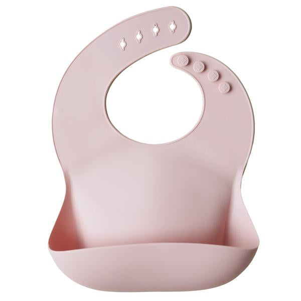 blush pink mushie silicone baby bib