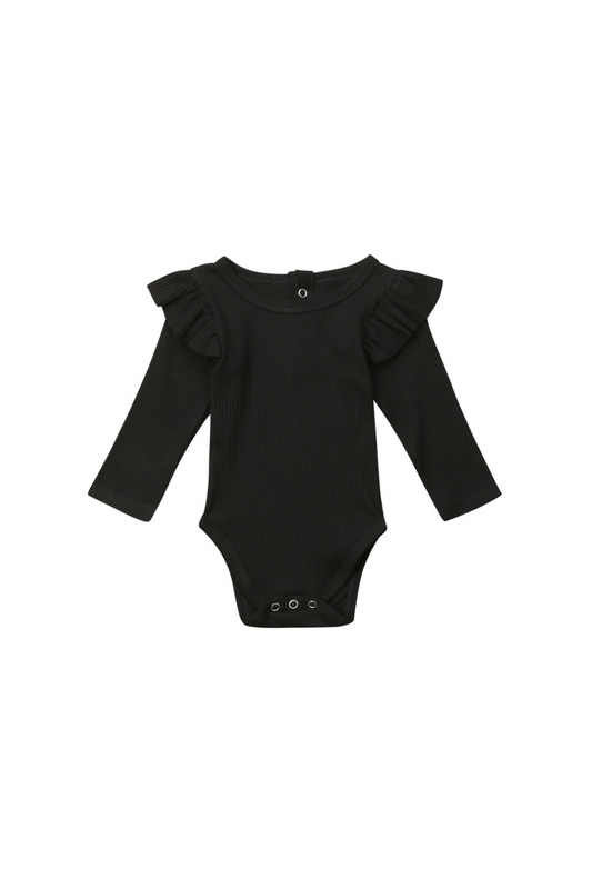 black ruffle sleeve baby onesie